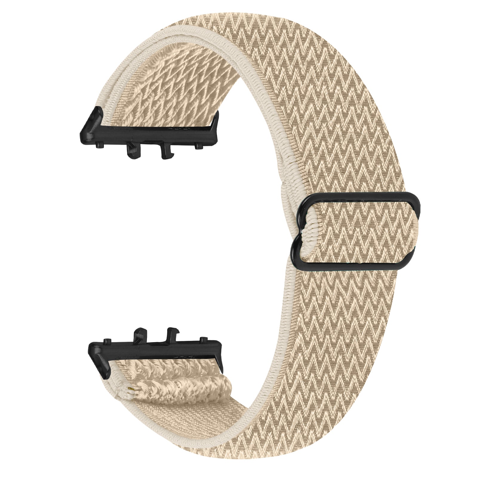 For Samsung Galaxy Fit3 SM-R390 Woven Watch Strap Elastic Wrist Band, Black Connector - White For Samsung Galaxy Fit3 SM-R390 Woven Watch Strap Elastic Wrist Band, Black Connector - White